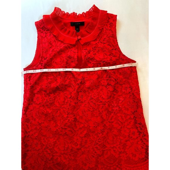 J. Crew Women Front Lace Blouse Top Sleeveless Ruffle Keyhole Neck Red Size XXS - Picture 5 of 8
